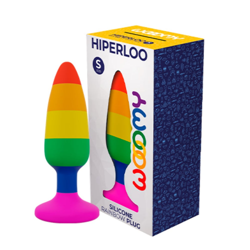 Hiperloo Silicone Rainbow Anal Plug | Wooomy (Small) with product packaging