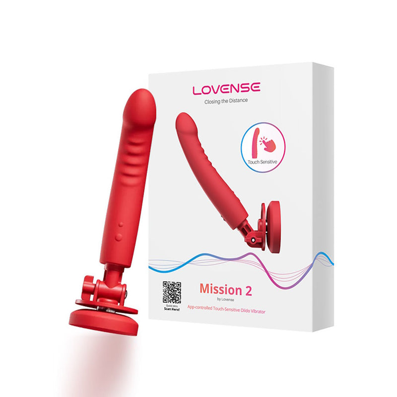 Lovense | Mission 2 Advanced Touch-Sense Vibrating Suction Cup Dildo Next to Packaging