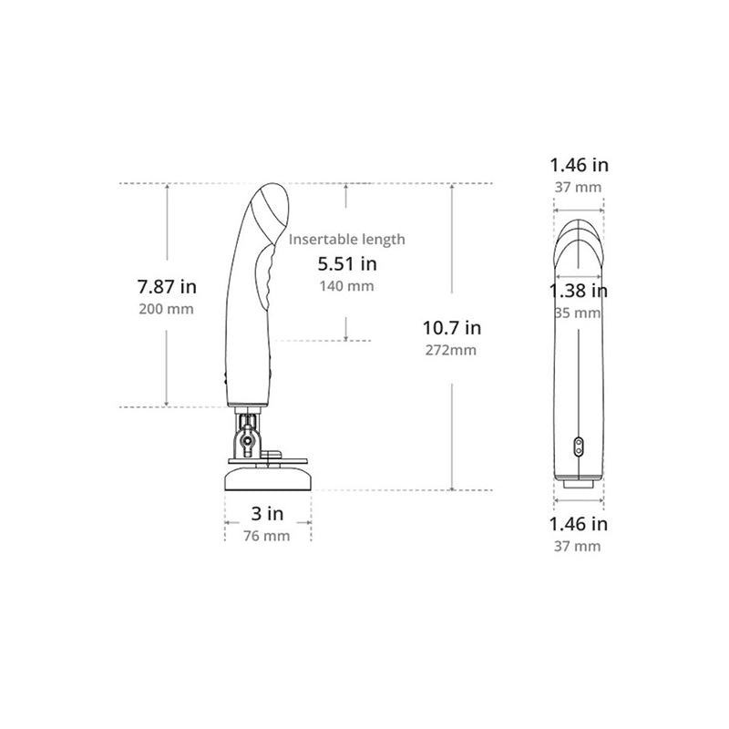 Lovense | Mission 2 Advanced Touch-Sense Vibrating Suction Cup Dildo Dimensions