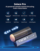 Lovense | Solace Pro AI-Powered App-Controlled Thrusting Male Masturbator Features Infographic