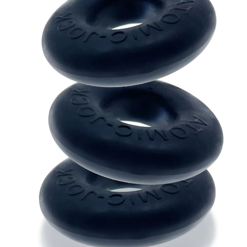 Oxballs | Ringer 3-Pack Cock Ring Set (Night Edition) stacked on top of each other