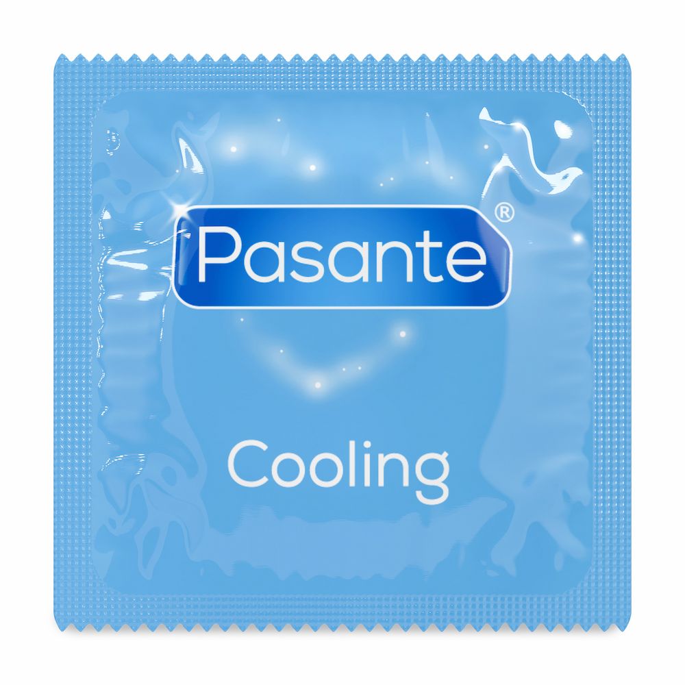 Front View Of Pasante Climax Cooling Ribbed Condoms Foil On White Background