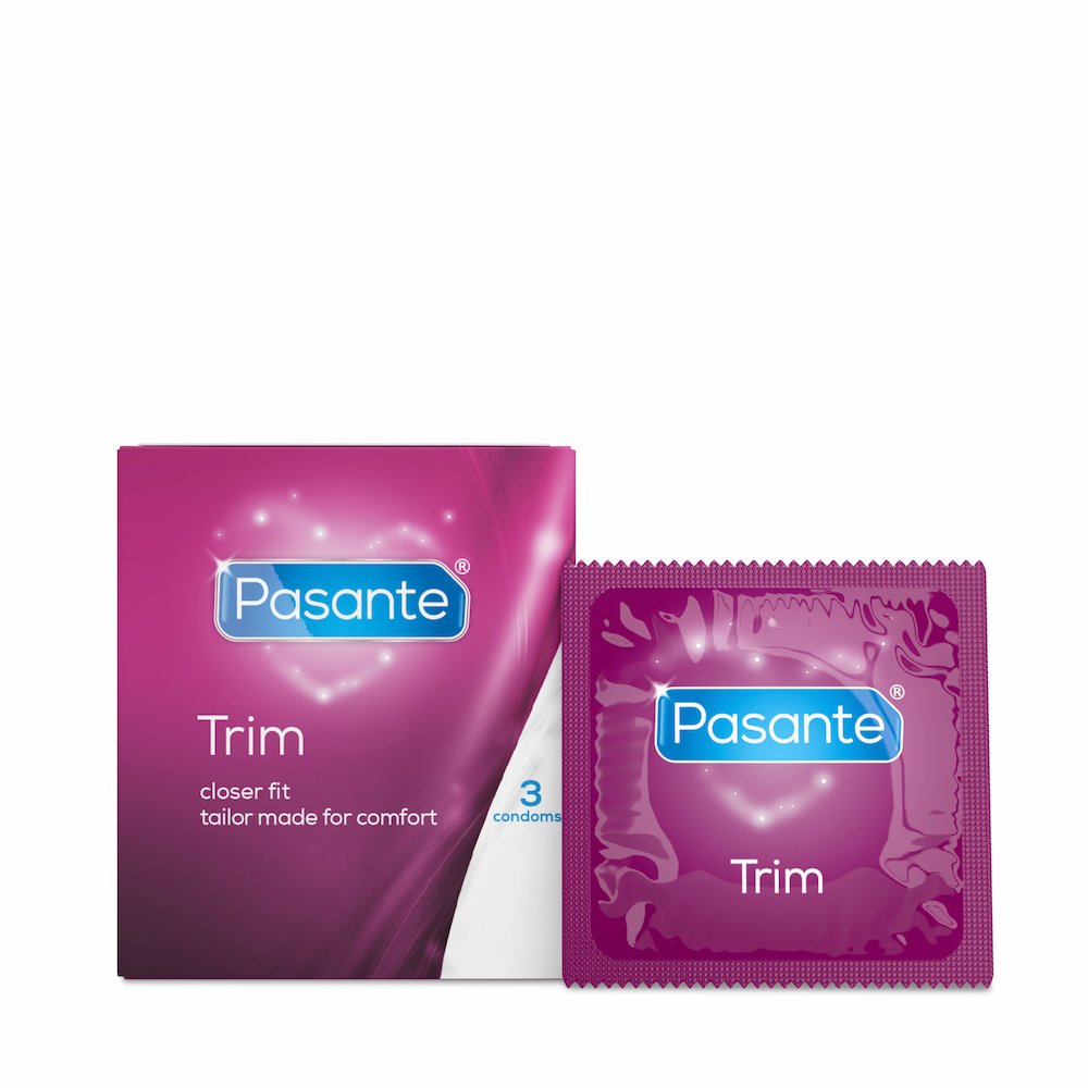 Front View Of Pasante Trim Closer Fit Condoms On White Background