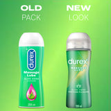 New and old packaging of Play 2-in-1 Soothing Massage Gel & Lube with Aloe Vera | Durex