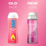 Old and new packaging of Play 2-in-1 Stimulating Massage Gel & Lube with Guarana | Durex