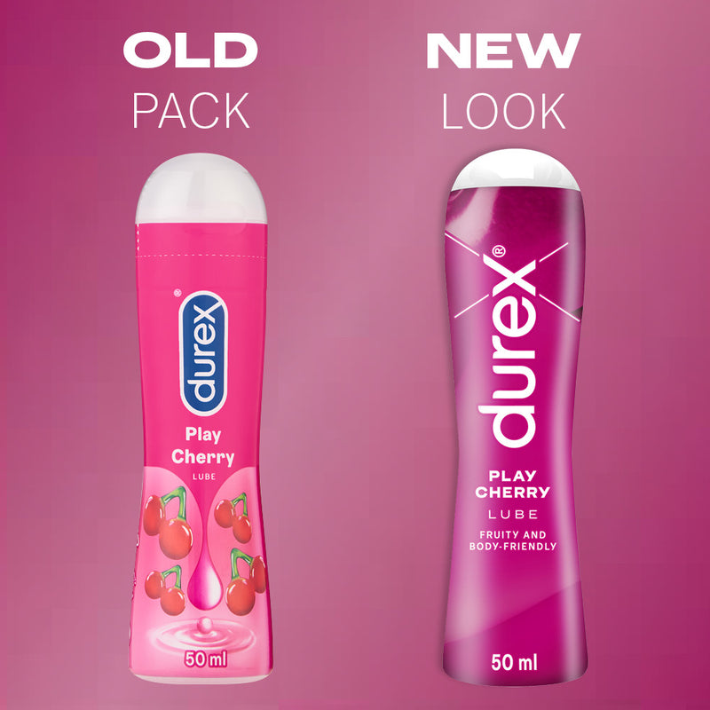 Old and new packaging of Play Cherry Lube | Durex