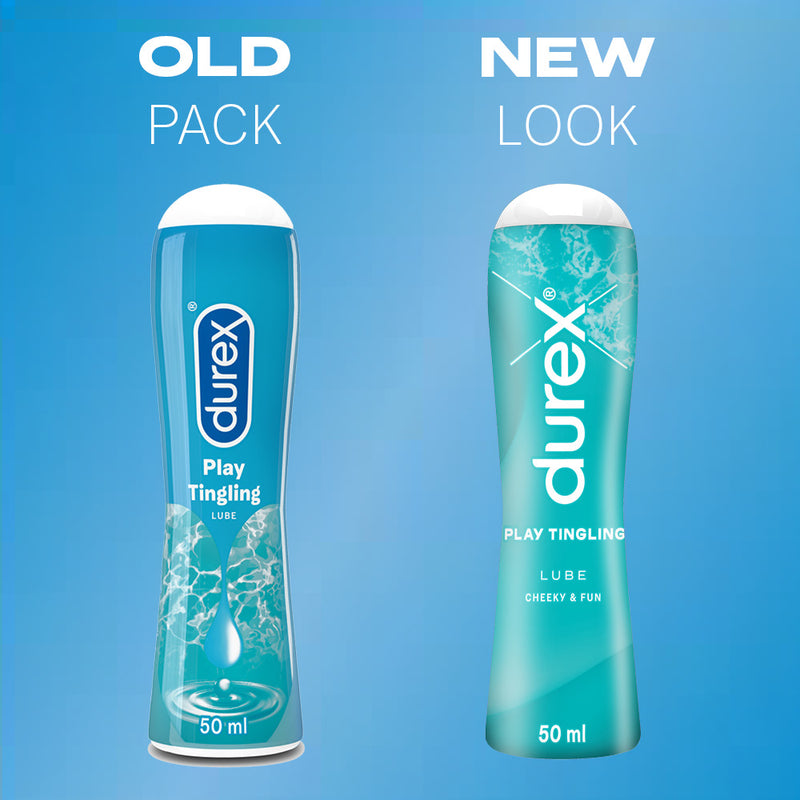Old and new packaging of Play Tingling Lube | Durex