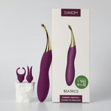 Svakom | Beatrice Powerful Vibrator & Multi-Tip Clitoral Stimulator Next to Packaging