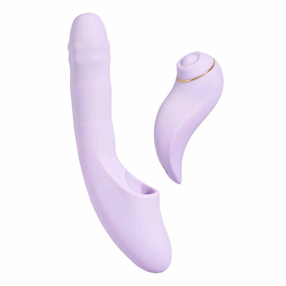 Svakom DuoGlow Thrusting Beaded G-spot Vibrator With Pulsating Clitoral Stimulator Detached On White Background