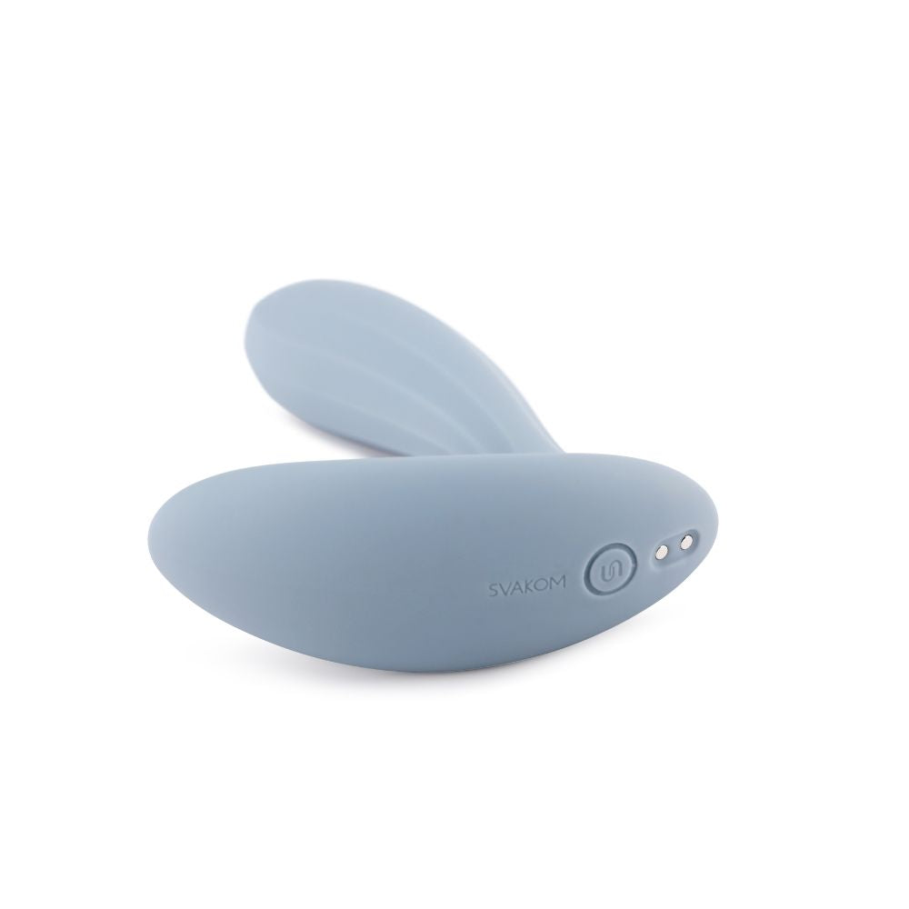 Bottom View of Svakom | Erica App-Controlled Wearable Vibrator & Anal Stimulator (Dusty Blue) on White Background