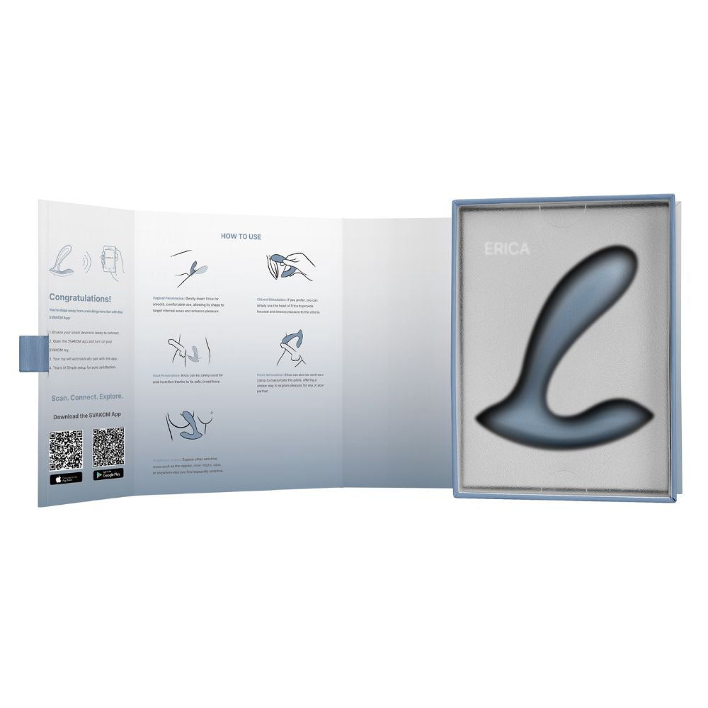 Contents of Svakom | Erica App-Controlled Wearable Vibrator & Anal Stimulator (Dusty Blue) Packaging with Instructions
