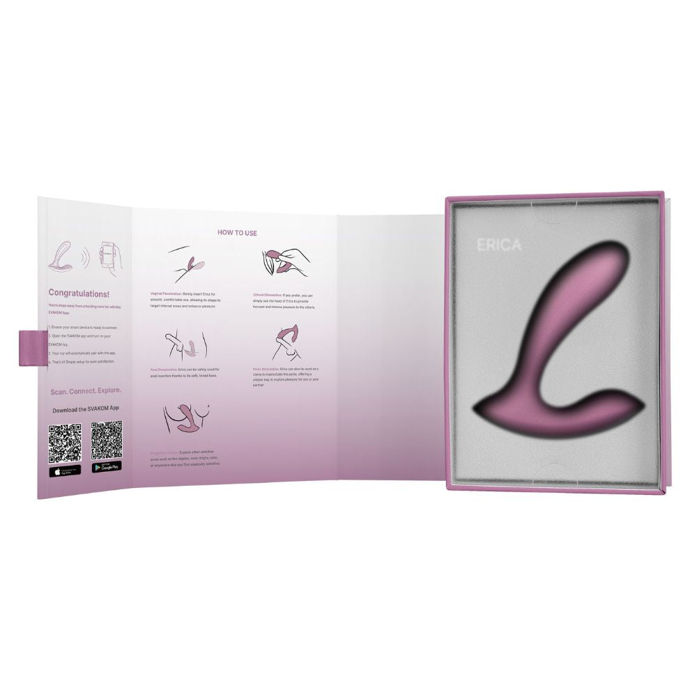 Contents of Svakom | Erica App-Controlled Wearable Vibrator & Anal Stimulator (Romantic Rose) Packaging with Instructions