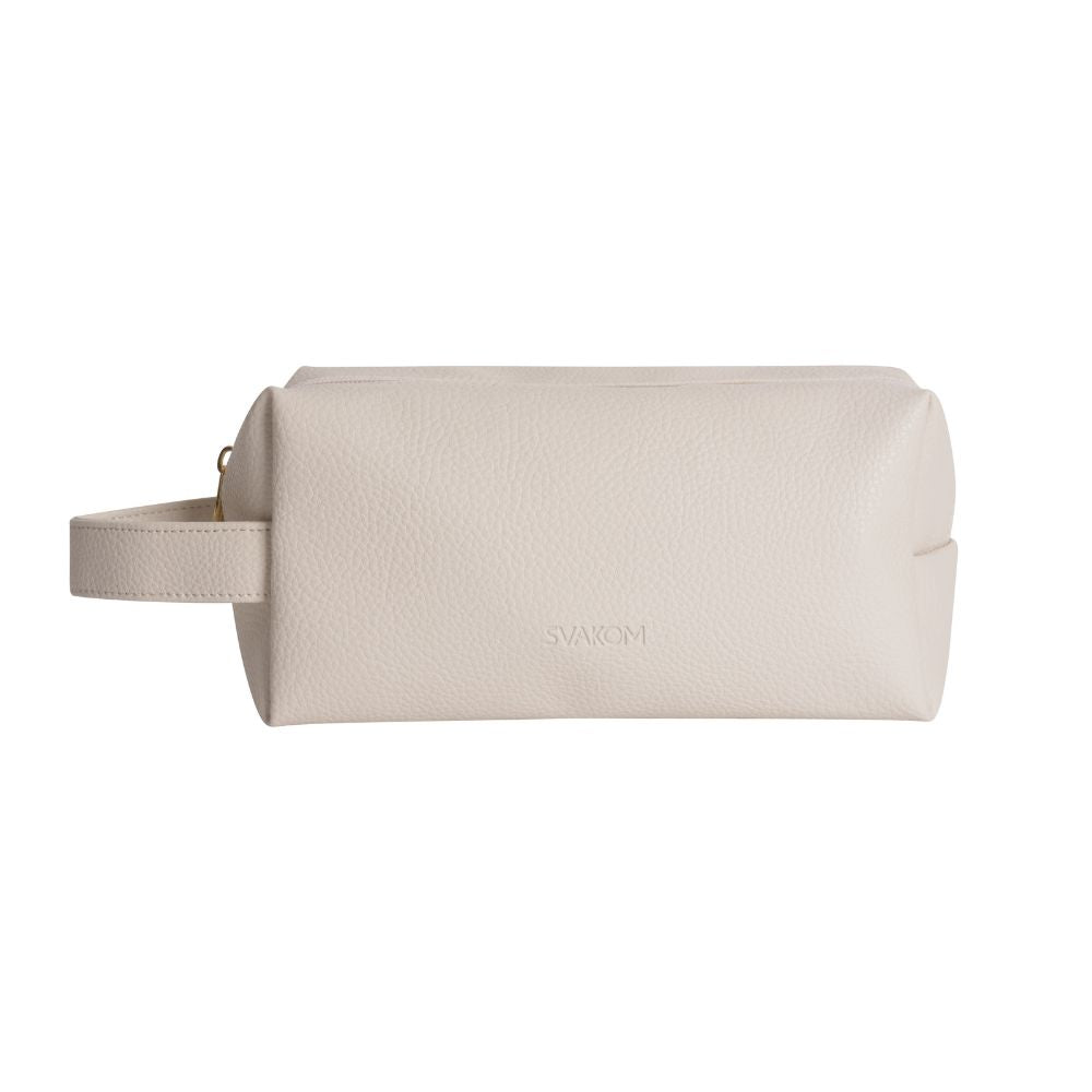 Svakom | Vegan Leather Storage Bag with Carry Handle (Beige), featuring the embossed 'SVAKOM' logo on the front, on a plain white background