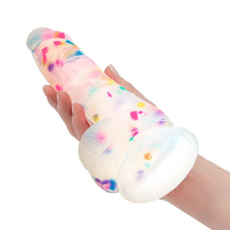 Swan Addiction | Party Marty 7.5 Inch Frost and Confetti Suction Cup Dildo in hand