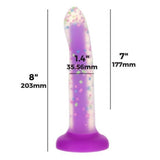 Swan Addiction | Rave 8 Inch Glow-In-The-Dark Purple Confetti Suction Cup Dildo dimensions