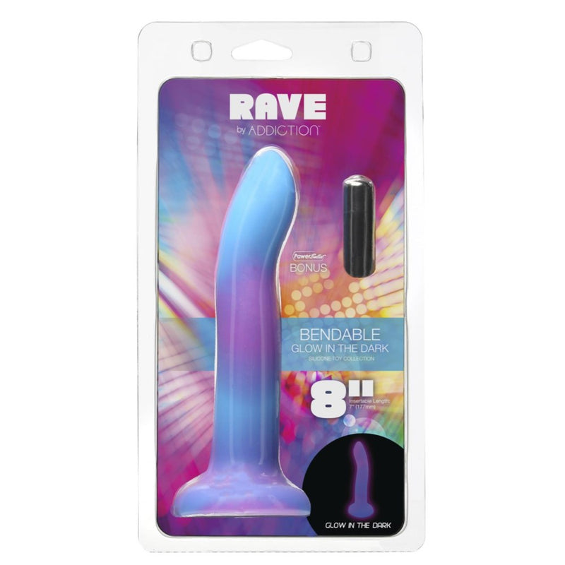 Swan Addiction | Rave 8 Inch Glow-In-The-Dark Suction Cup Dildo in packaging