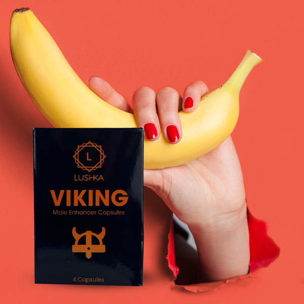 Viking Male Enhancement Capsules | Lushka alongside a large banana