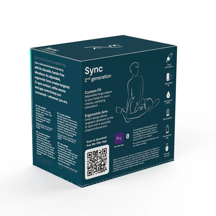 Rear view of the We-Vibe | Sync 2 Couples Vibrator (Green Velvet) packaging