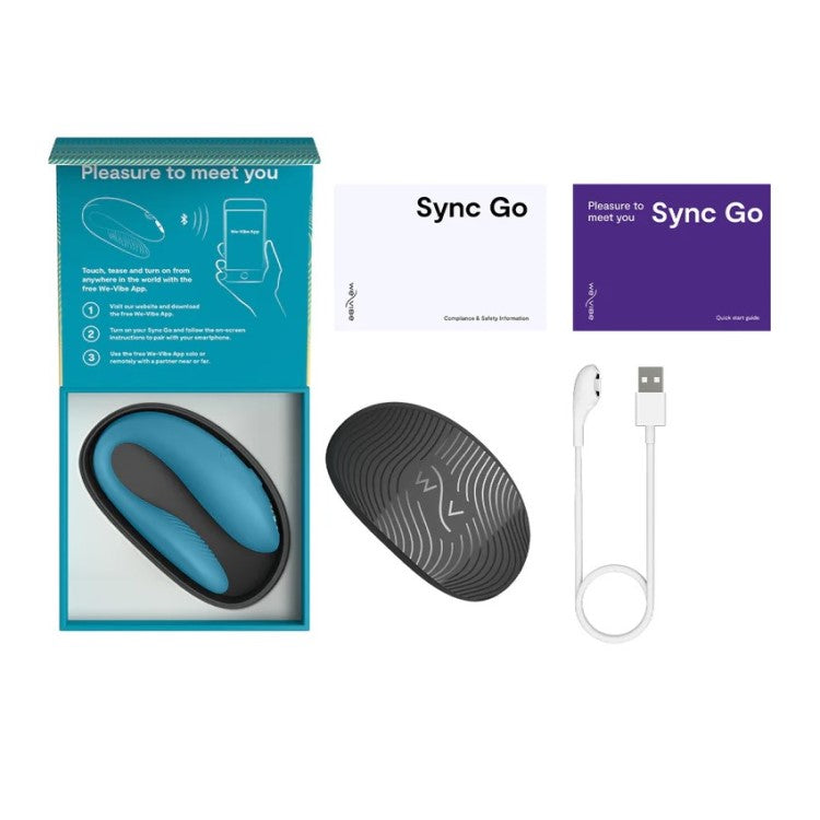 Box contents of the We-Vibe | Sync Go Couples Vibrator (Turquoise)