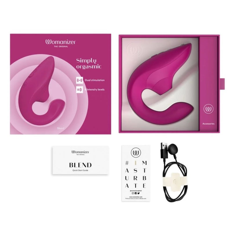 Womanizer | Blend Pleasure Air Rabbit Vibrator (Vibrant Pink) box contents