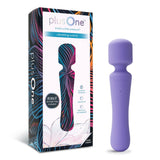 plusOne | Vibrating Wand (Lilac) next to packaging