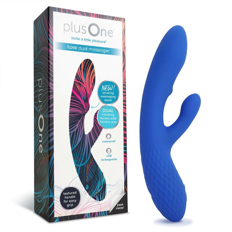 plusOne | Luxe Dual Massager (Blue) with packaging