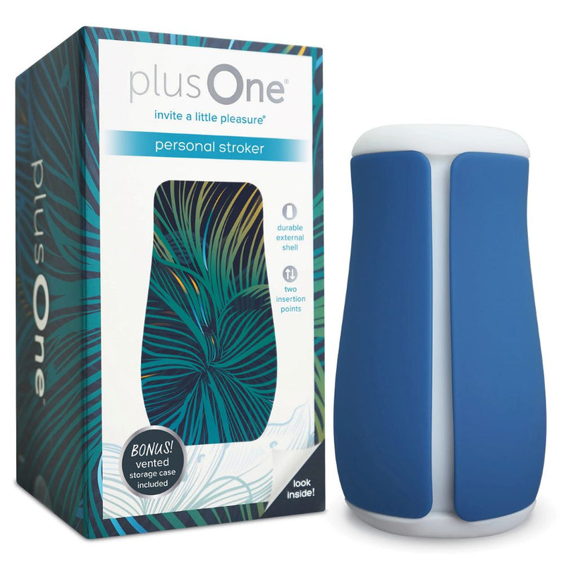 plusOne | Personal Stroker (Blue) with packaging