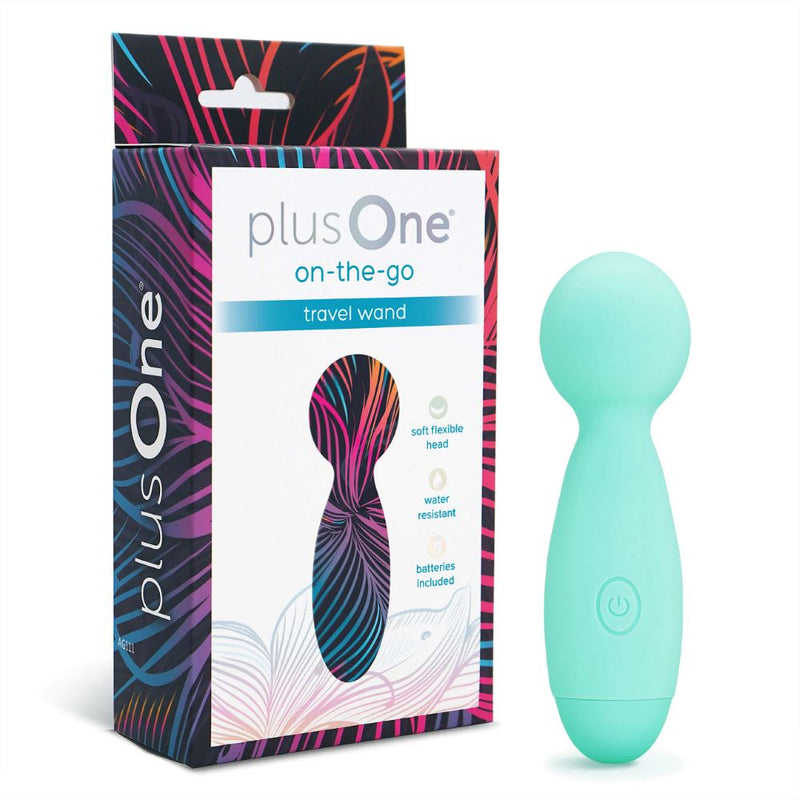 plusOne | Travel Wand Vibrator (Baby Blue) with packaging