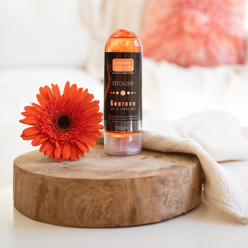 Arouse 2-In-1 Massage Gel & Lubricant with Guarana (200ml) | Intimate Touch with a flower