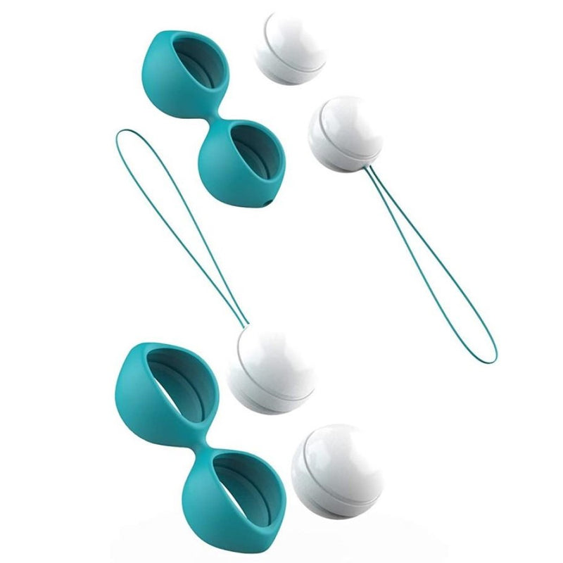 Full view of BFit Classic Kegel Balls | BSwish - Jade with harnesses
