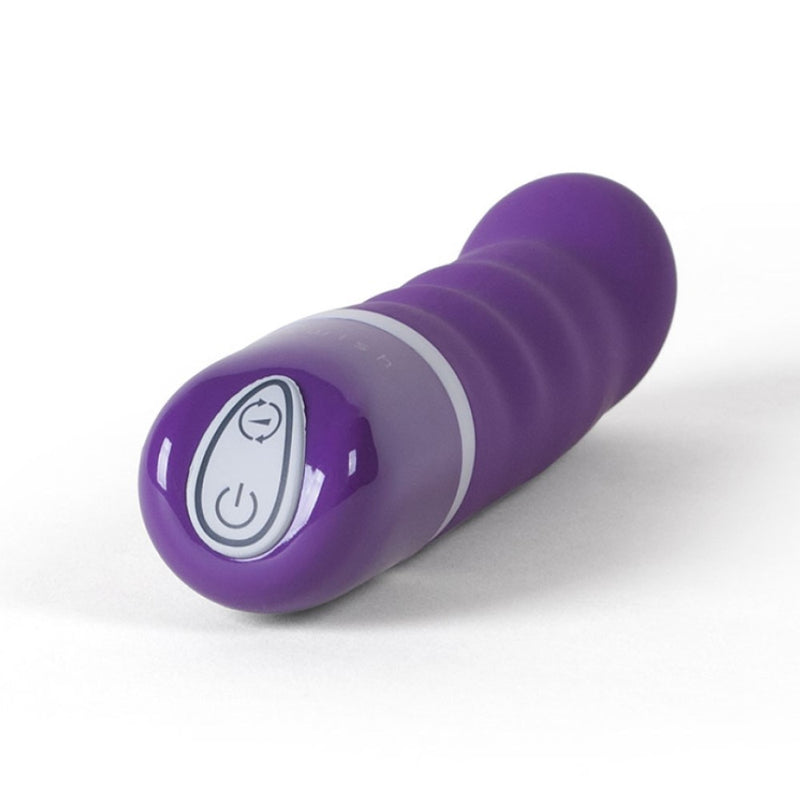 Back view with power buttons on  Bdesired Deluxe Pearl Vibrator | B Swish - Purple