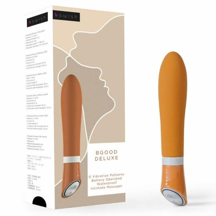 Product packaging of Bgood Deluxe Vibrator | B Swish - Tangerine