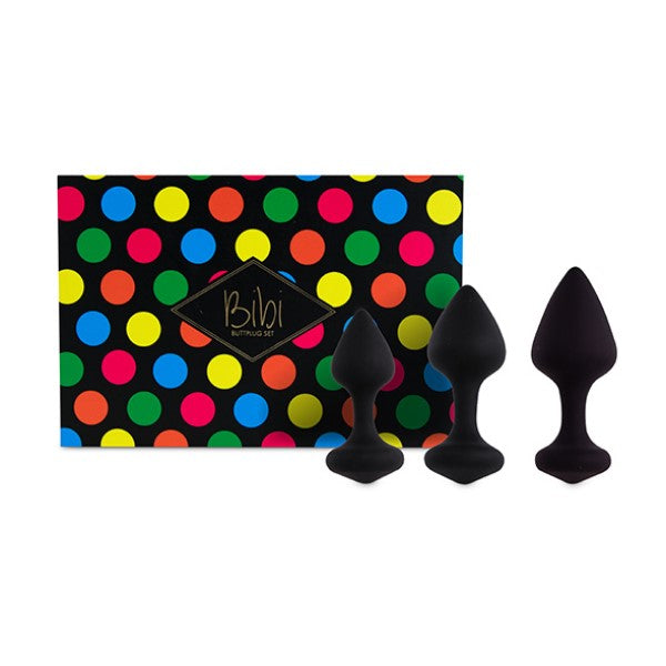 Bibi Butt Plug Set | FeelzToys - Black with product packaging 