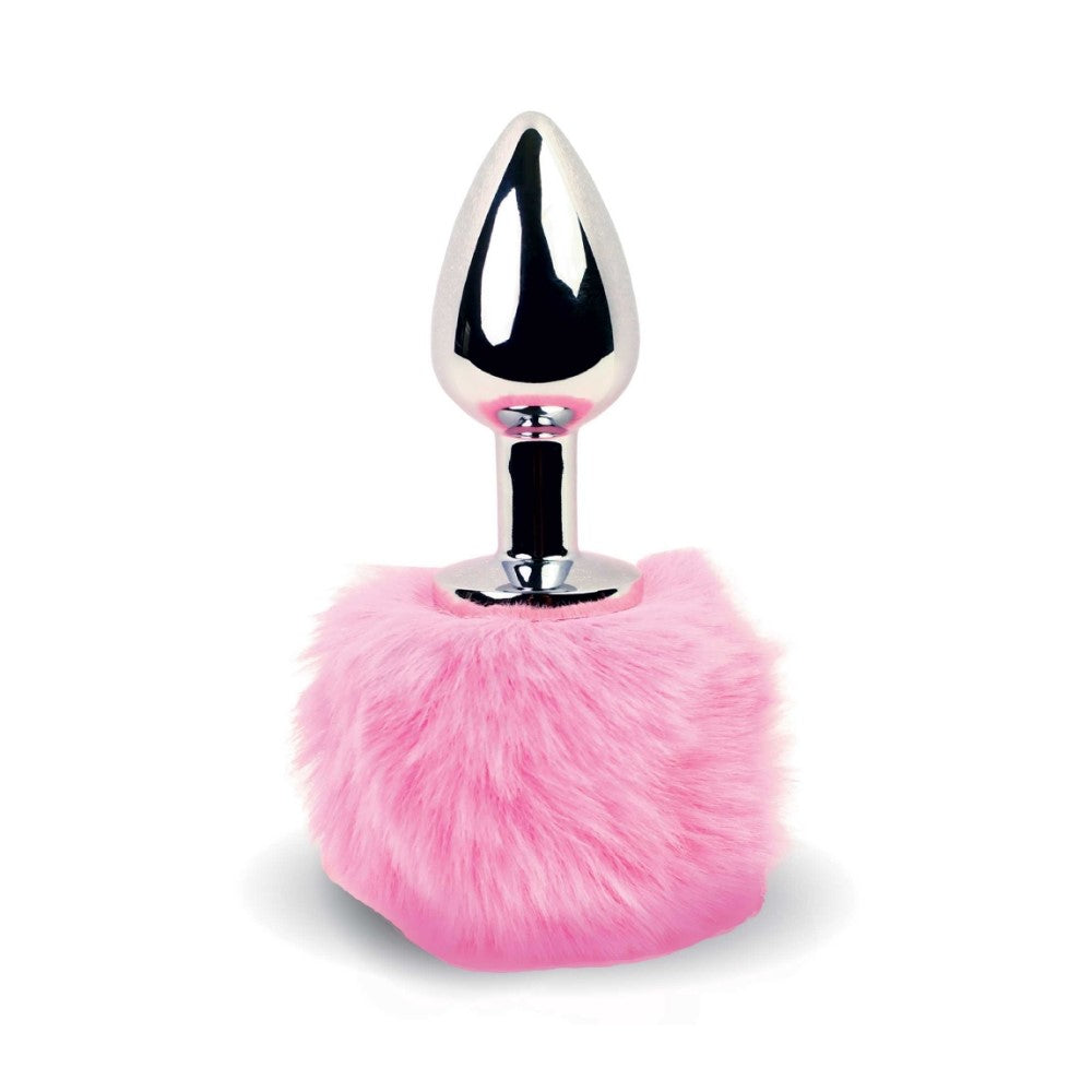 Full view of Bunny Tails Metal Butt Plug | FeelzToys - Pink 