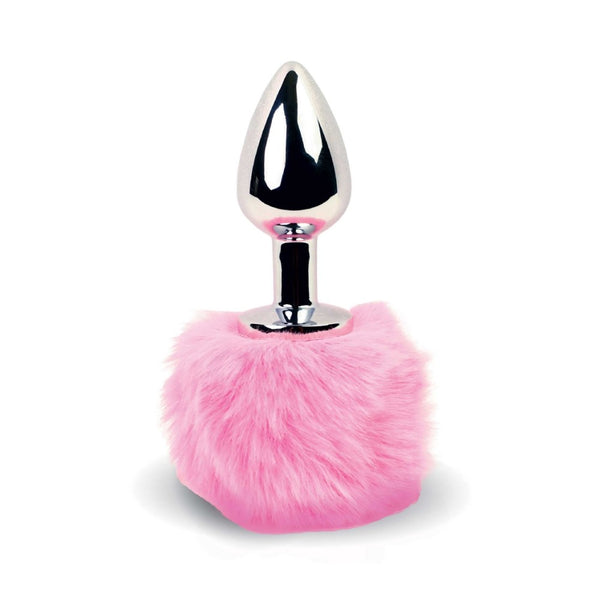 Full view of Bunny Tails Metal Butt Plug | FeelzToys - Pink 