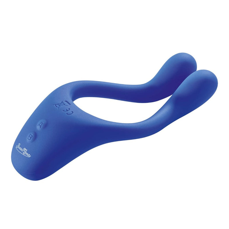 Side view of Doppio 2.0 Remote-Controlled Couple's Vibrator | BeauMents - Blue