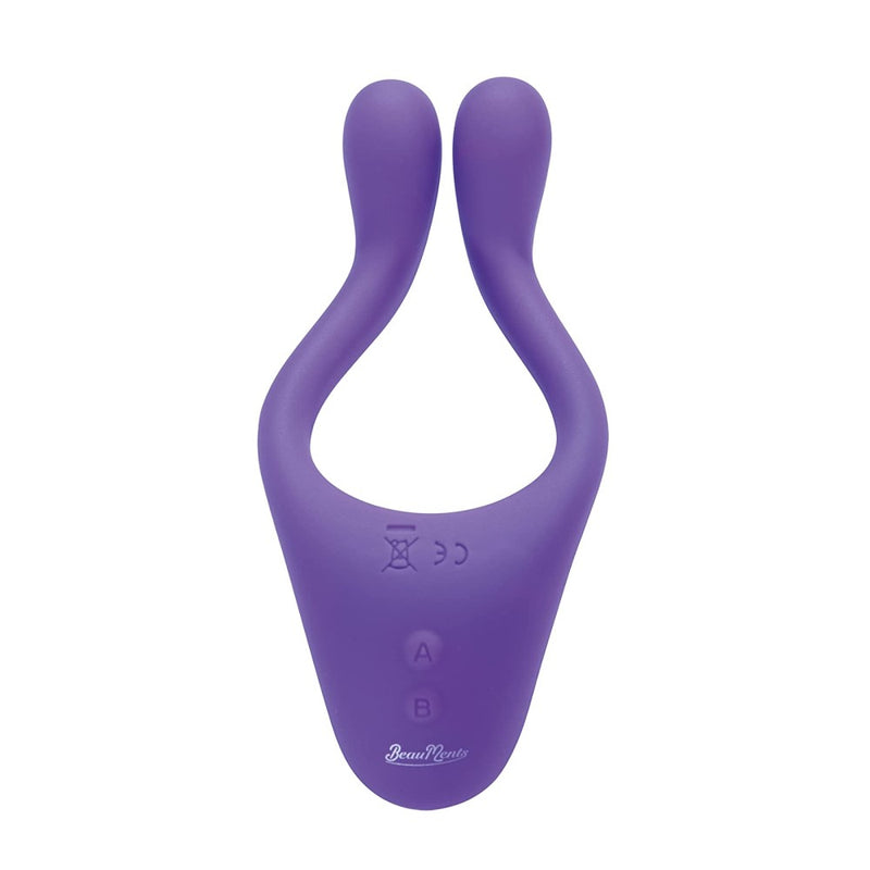 Full front view of Doppio 2.0 Remote-Controlled Couple's Vibrator | BeauMents - Purple