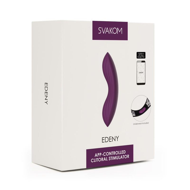 Product packaging of Edeny App-Controlled Clitoral Vibrator | Svakom - Violet 