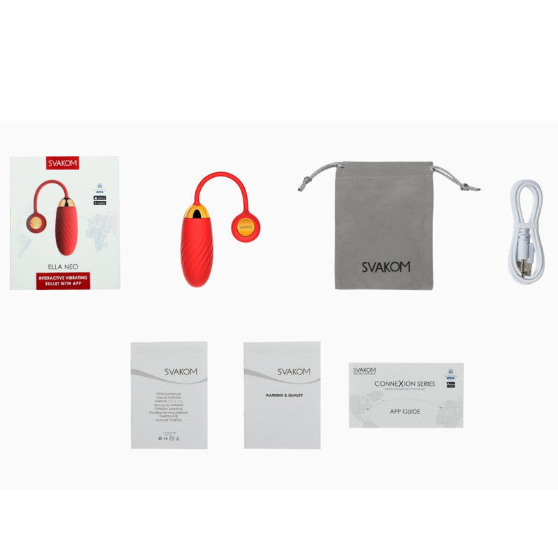 Packaging contents of Ella Neo Interactive Vibrating Bullet | Svakom - Red