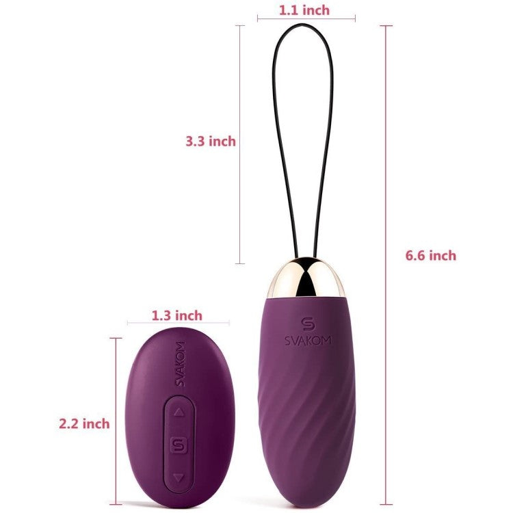 Front View Of Measurements of Elva Remote-Controlled Vibrating Bullet Egg | Svakom - Violet On White Background