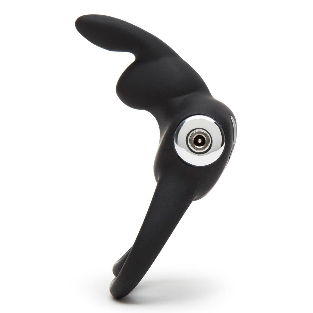 Full side view of Happy Rabbit Vibrating Love Ring | LoveHoney - Black 