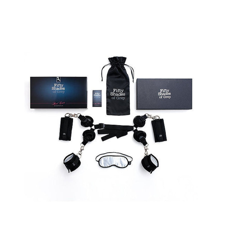 Full view of Hard Limits Under-Bed Restraint Kit | Fifty Shades of Grey with packaging