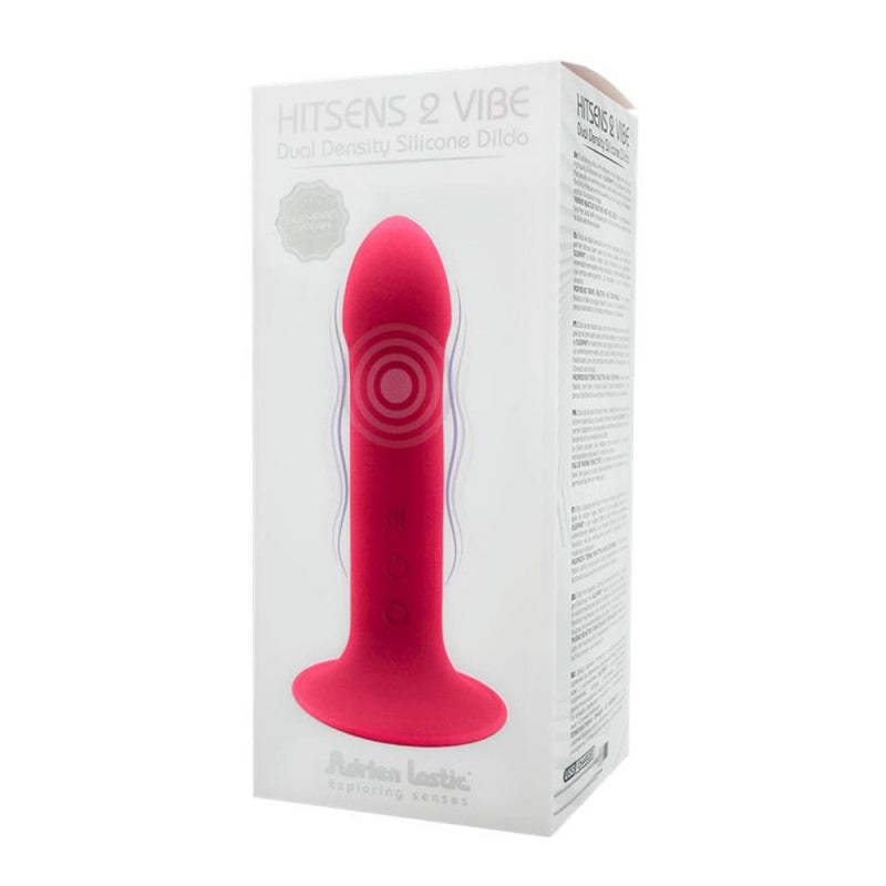 Product packaging of Hitsens 2 Vibe Dual Density Silicone Dildo | Adrien Lastic - Pink 