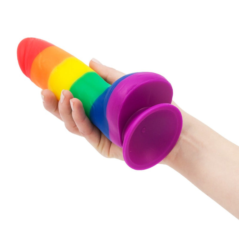 Justin 8" Rainbow Dildo With Suction Cup | Swan in hand 