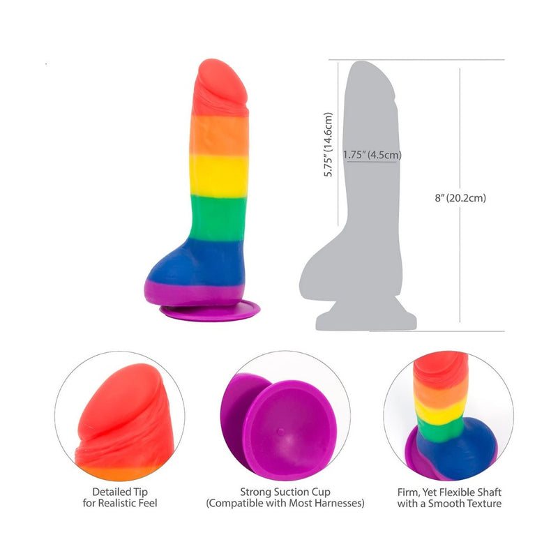 Product specs of Justin 8" Rainbow Dildo With Suction Cup | Swan 