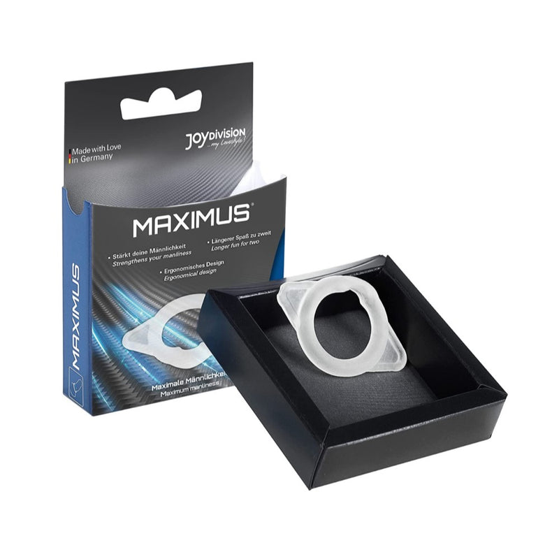 Maximus Silicone Cock Ring | JoyDivision with product packaging 