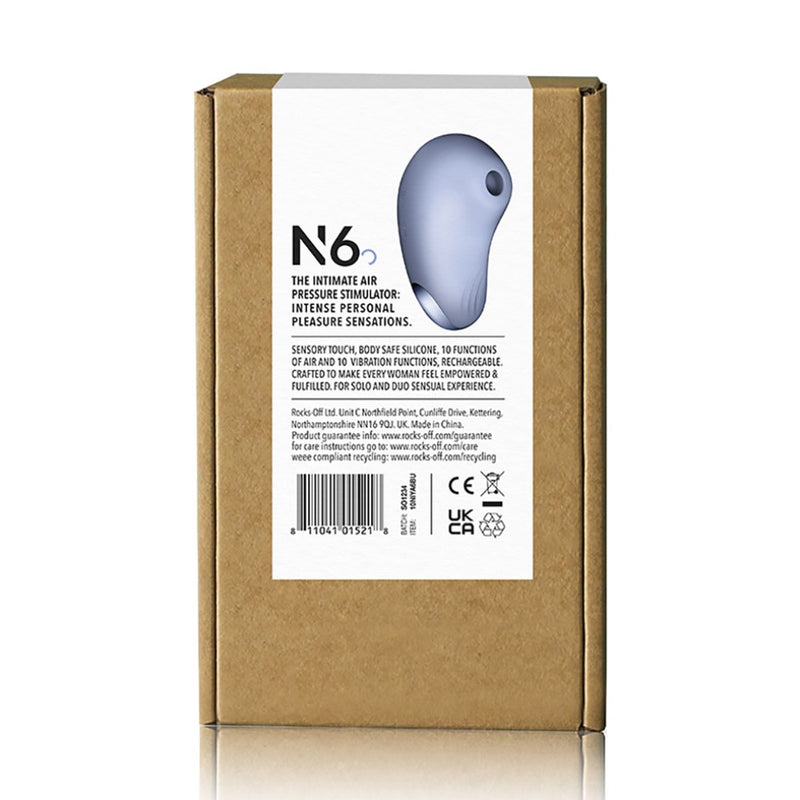 Rear view of the N6 Intimate Air Pressure Stimulator | Niya product packaging