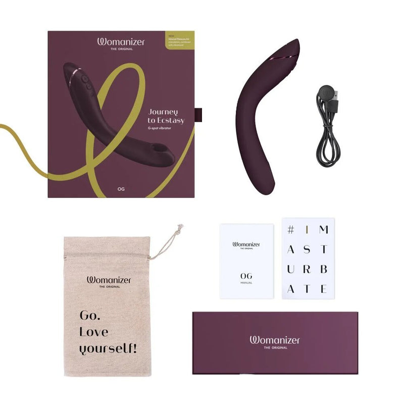 Packaging contents of the Womanizer | OG Pleasure Air G-Spot Vibrator (Aubergine)