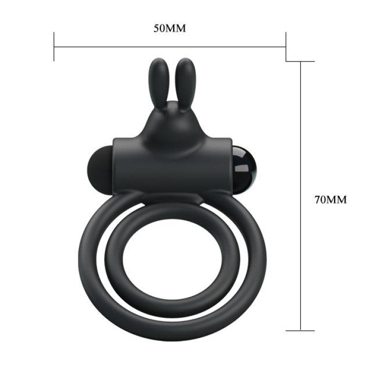 Osmond Vibrating Rabbit Double Penis Ring | Pretty Love - Full view of product dimensions 