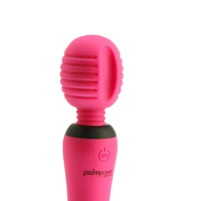 Close up view of the Swan | PalmPower® Groove Mini Wand Massager (Pink)